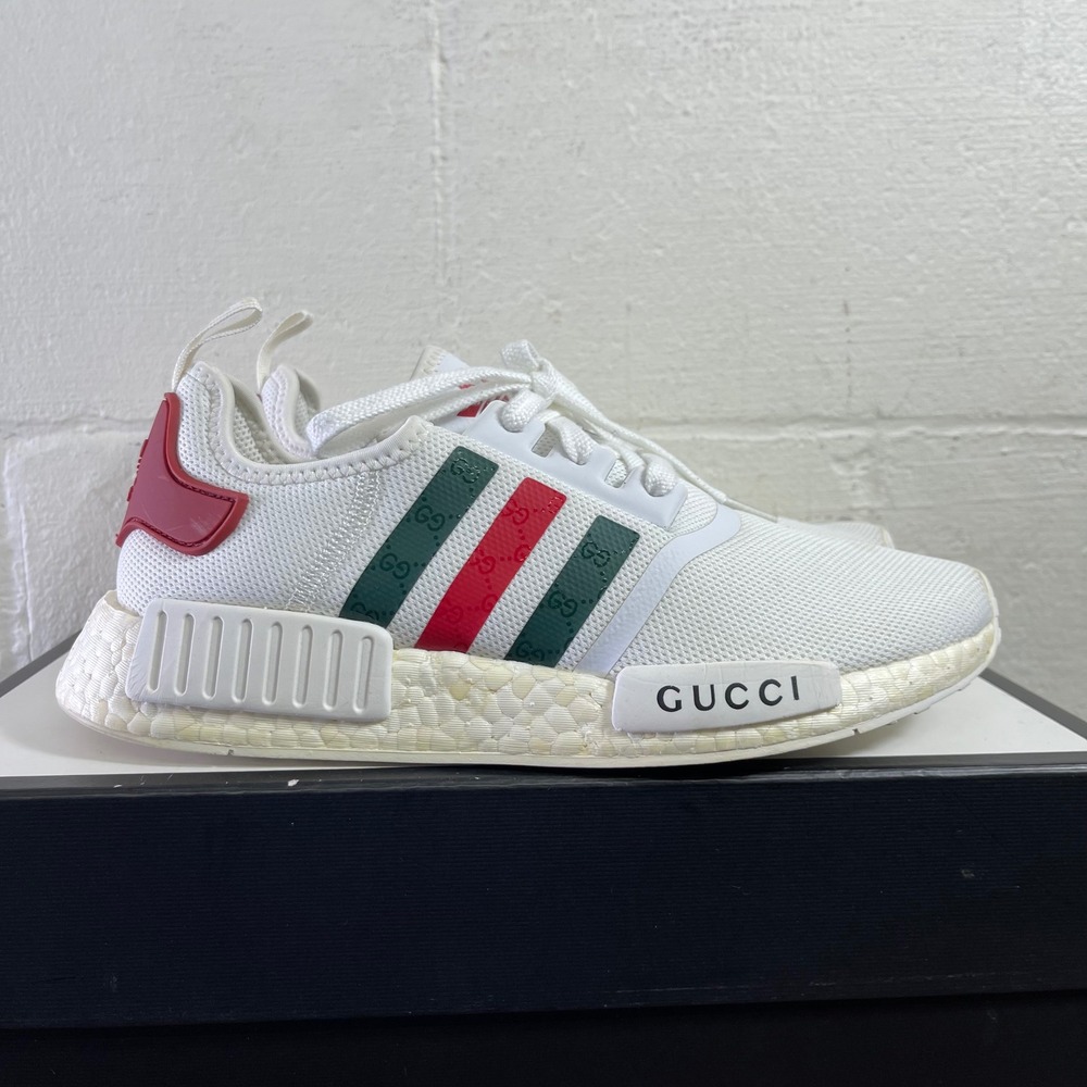 adidas White Sneakers with Green and Red Accent Stripes